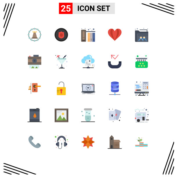 包装25个现代平面颜色的标志和符号图片下载