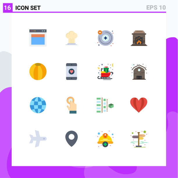 移动界面平面颜色设置16个象形图图片下载