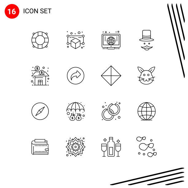 现代集16个轮廓象形金融图片下载