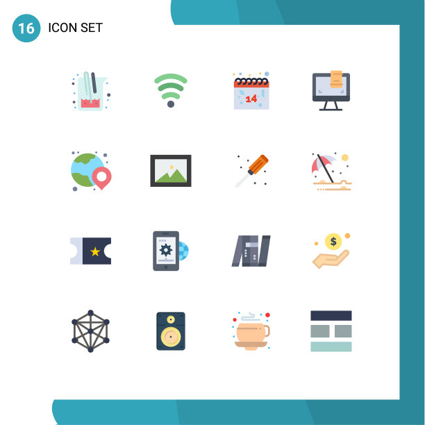 可编辑线包16个简单的平面颜色图片下载