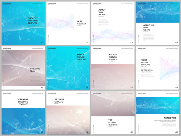 方正格式的宣传册布局包括方正传单、宣传册设计、报告、演示文稿、杂志封面的模板。科学或医学概念设计的波浪流背景。图片下载