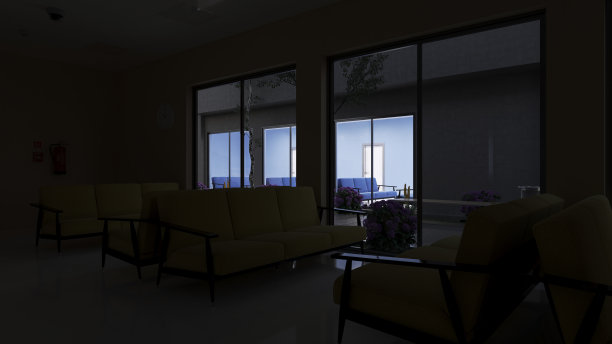 灯光昏暗的候车室里有黄色的椅子图片下载