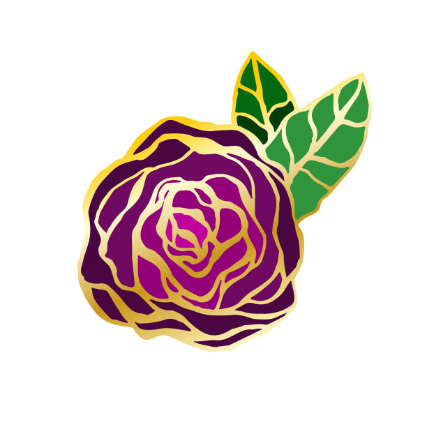 向量玫瑰花与金色轮廓，手绘插图。图片下载