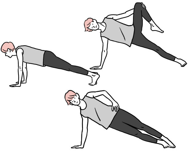 一个年轻的教练在做瑜伽Vasisthasana姿势图片下载