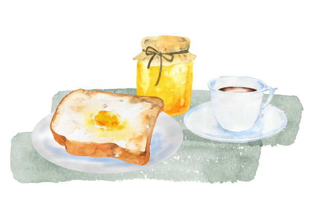 面包和加蜂蜜的咖啡图片下载