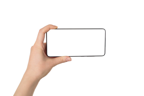 拍照的概念。Pov第一人称查看照片的女性手握电话在水平位置拍摄图像孤立的白色背景图片下载