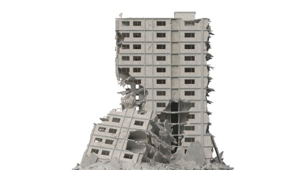 废弃的建筑孤立在白色3d插图图片下载