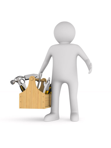 人与工具箱在白色的背景。孤立的3 d演示图片下载