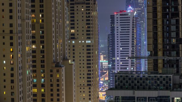 阿联酋迪拜码头夜景航拍图片下载