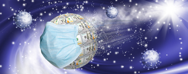 程式化的美钞球，象征新冠肺炎大流行带来的金融体系危机。3维图像图片下载