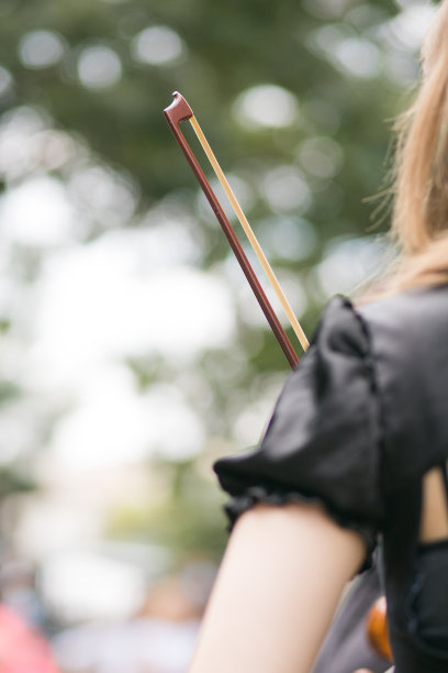 一个女人拿着弓准备拉小提琴的细节图片下载