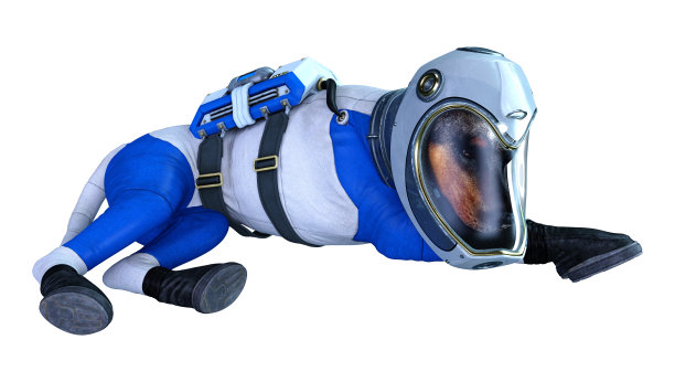 3D插图宇航员狗在白色图片下载