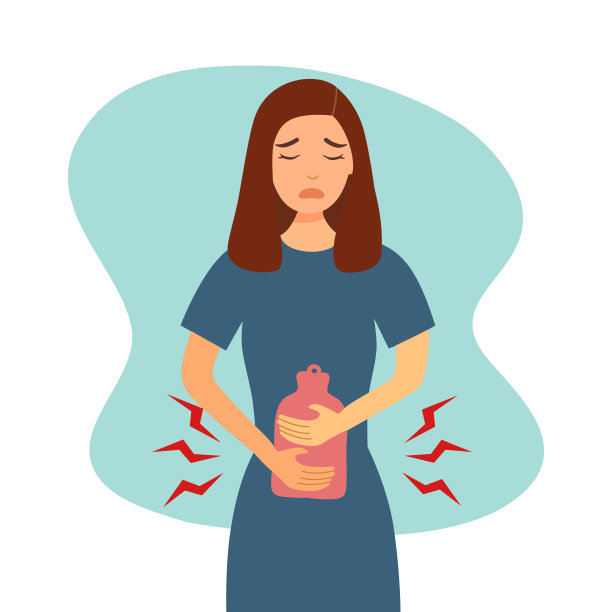 女人有经痛概念矢量插图在白色的背景。痛经。女性用热水袋止痛。图片下载