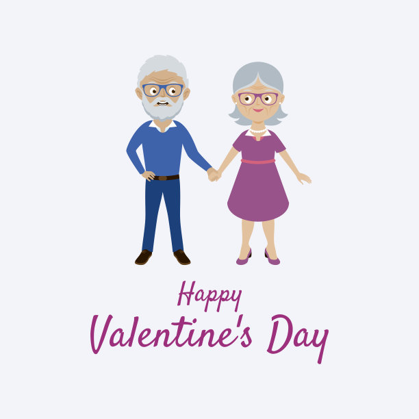 快乐的情人节贺卡与欢快的老年夫妇向量图片下载