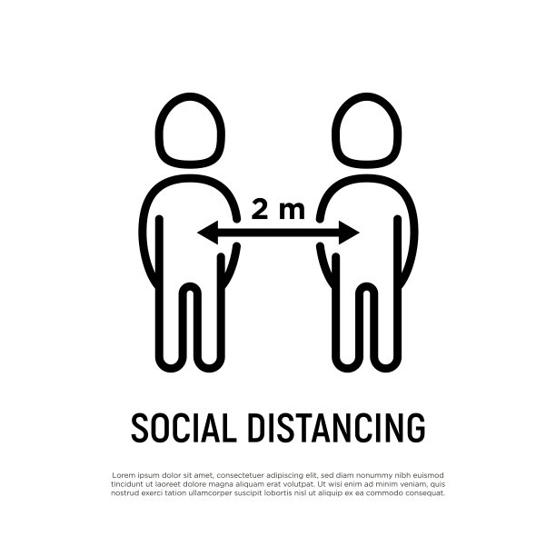 社会人物之间的距离两米细线图标。防止冠状病毒。矢量插图。图片下载