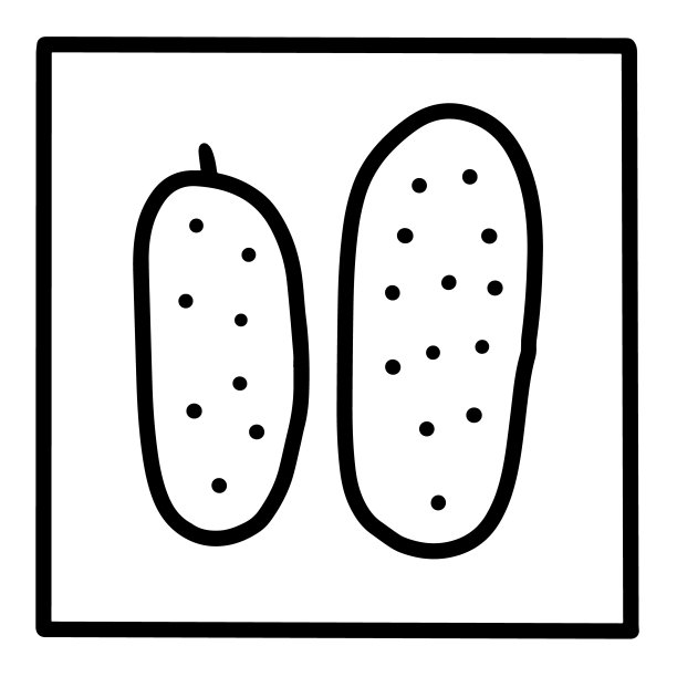 黄瓜手绘矢量图标涂鸦标志在卡通风格的黑白对比图片下载