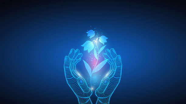 人工智能手持一株植物的矢量图。科学，未来，网络，网络概念，通信，高科技。每股收益10图片下载