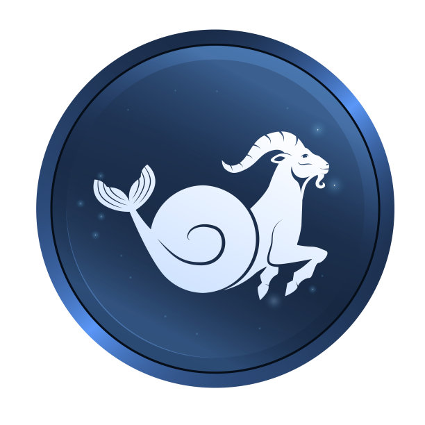 黑色摩羯座，描绘一个有着巨大犄角的山羊头。图片下载