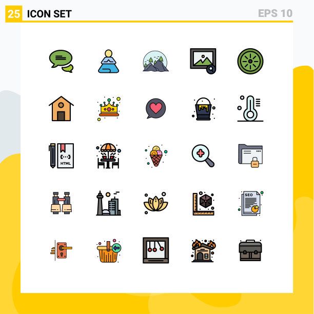 包装25个现代填充线平面颜色的标志图片下载