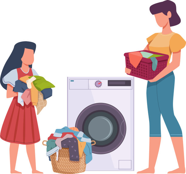 家庭在洗衣，母亲和女儿装货图片下载