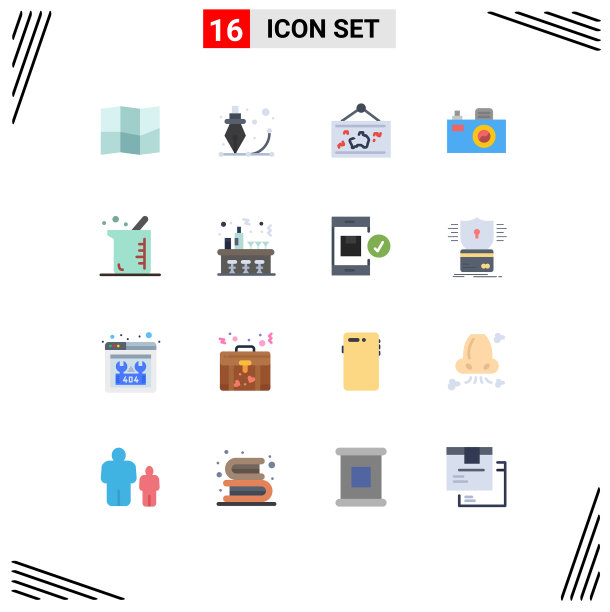 可编辑线包16个简单的平面颜色图片下载