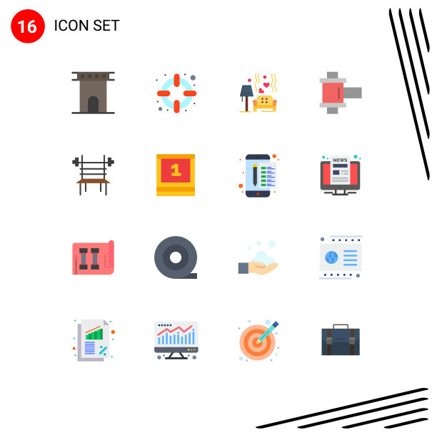 为哑铃设置的16组现代平面颜色图片下载