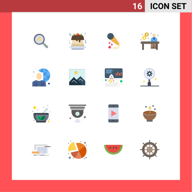 移动界面平面颜色设置16个象形图图片下载