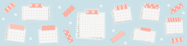 一套图形方形模型纸与点，一张报纸是在底部，粉红色的washi胶带与线是在顶部图片下载