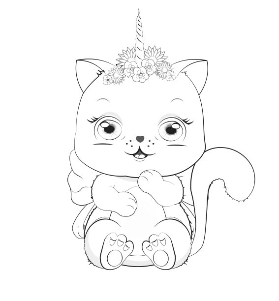 白猫用独角兽角涂色书图片下载