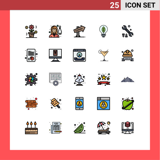 包装25个现代填充线平面颜色的标志图片下载