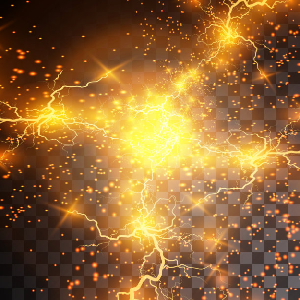 闪电，闪电，雷电在透明的背景上发出火花图片下载