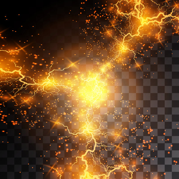 闪电，闪电，雷电在透明的背景上发出火花图片下载