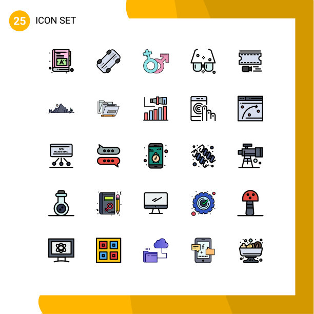 包装25个现代填充线平面颜色的标志图片下载