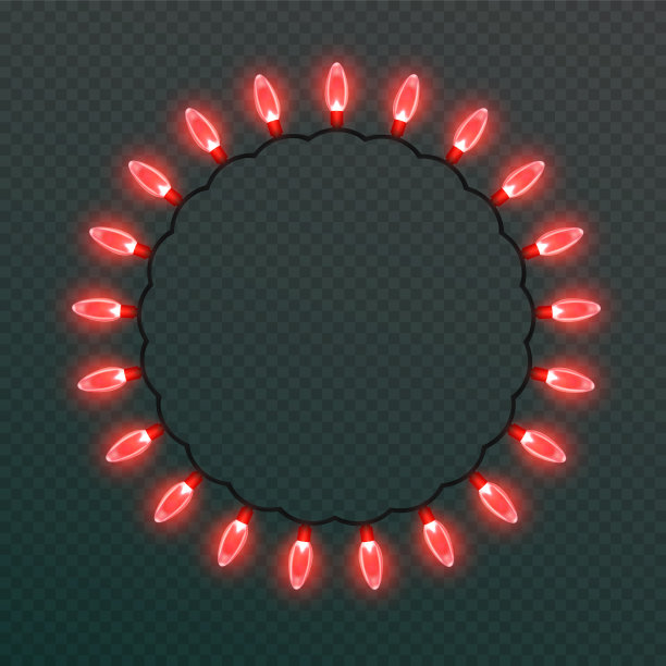 透明背景上的圣诞彩灯。圣诞彩灯照耀着花环图片下载