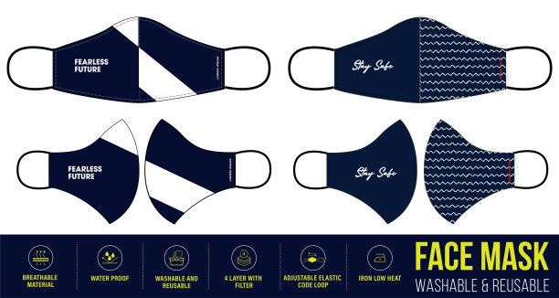 打印的衣物医用口罩设计，可重复使用的衣物口罩设计与数字打印和织物功能的细节，可水洗的医疗口罩，时尚的医疗口罩设计图片下载