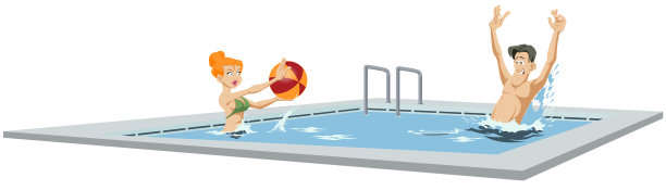 一对夫妇在游泳池里玩沙滩球图片下载