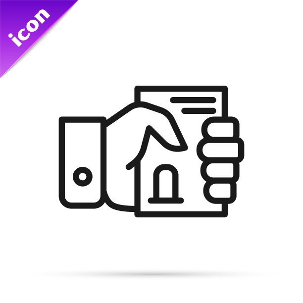 黑线:手持死亡证书，白色背景上孤立图标。向量图片下载