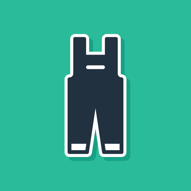 蓝色工作工作服图标隔离在绿色背景。向量图片下载