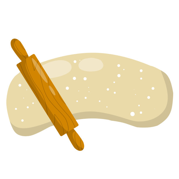 擀面杖和面团。木制厨房用具和烹饪用具。揉面。卡通平面插图。面包和糕点的准备工作图片下载