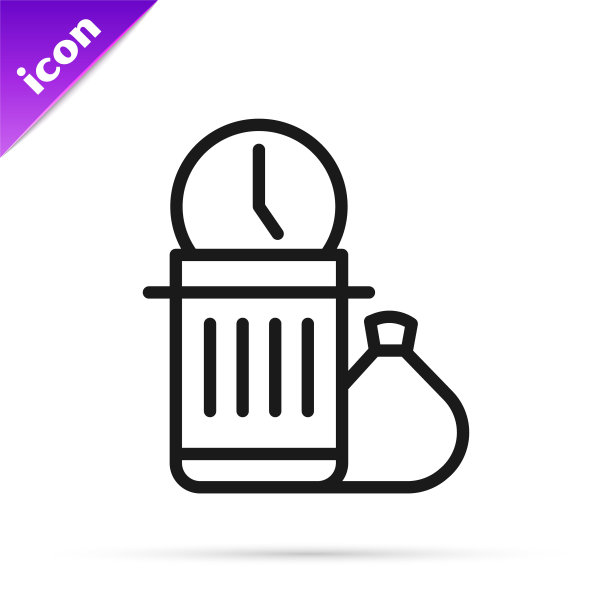 黑线浪费时间图标孤立在白色背景上。垃圾桶。垃圾桶的迹象。回收篮图标。办公室垃圾图标。向量图片下载