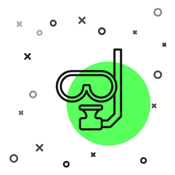 黑色线潜水面罩和通气管图标隔离在白色背景。极限运动。在水下潜水设备。向量图片下载