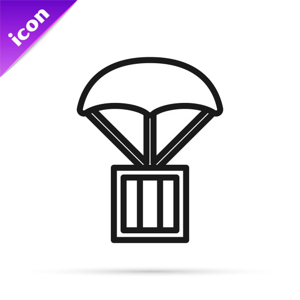 黑线空投框图标孤立在白色背景。向量图片下载