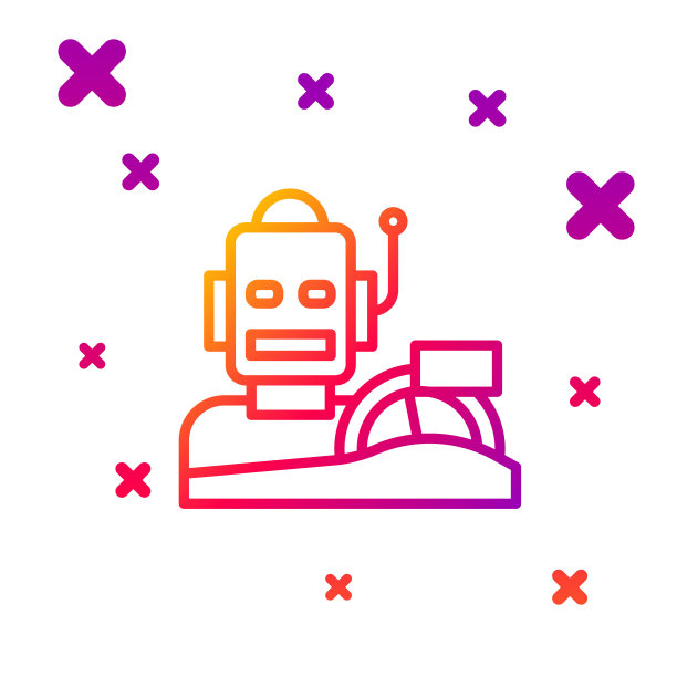 彩色线机器人人形驾驶汽车图标隔离在白色背景。人工智能，机器学习，云计算。梯度随机动态形状。向量图片下载