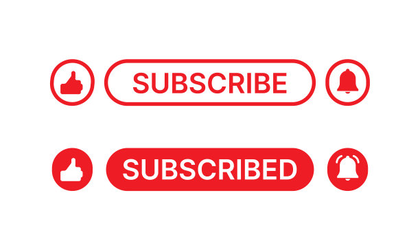 社交媒体按钮喜欢，订阅和通知在白色背景。图片下载