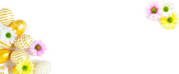 五颜六色的东方鸡蛋和洋甘菊礼品卡。图片下载
