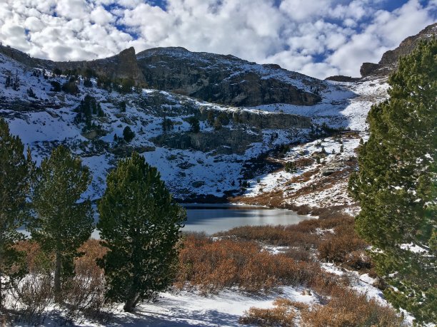 冰封的山湖，绿树成荫图片下载