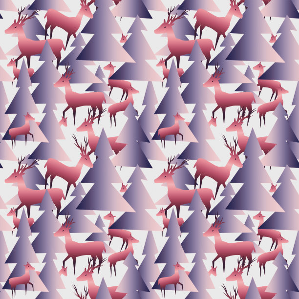 鹿在森林无缝模式，模板。图片下载