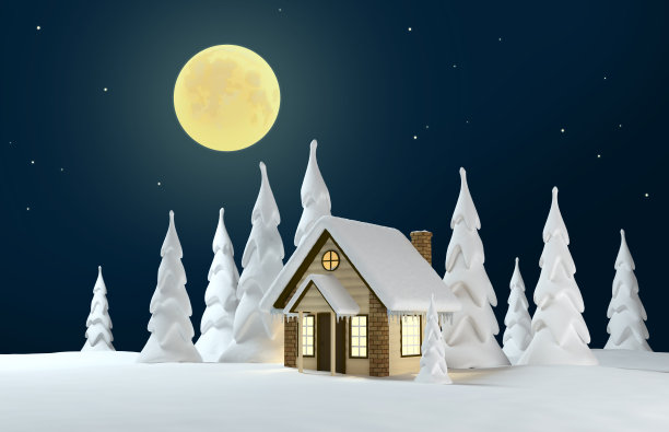 冬天森林里的房子。图片下载