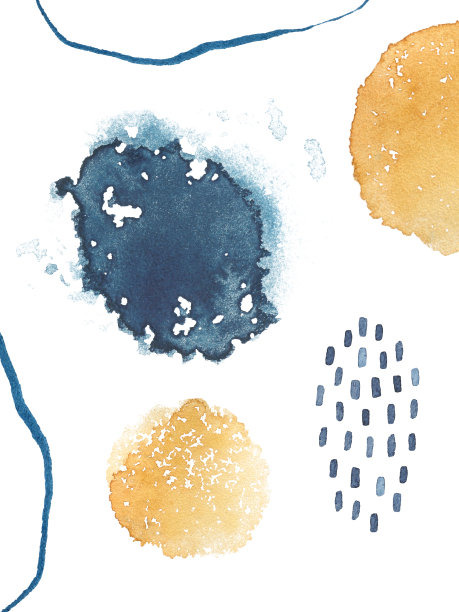 水彩的安排。水彩画采用蓝色和金色的抽象图形。图片下载