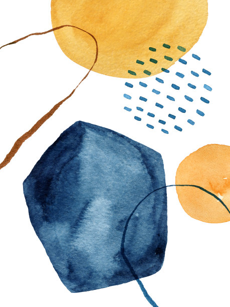 水彩抽象造型艺术的蓝色和金色。图片下载